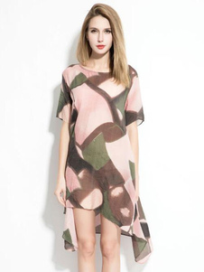 Color Block robe d’été à manches courtes en mousseline de soie robe