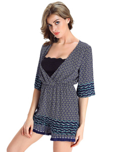 Magnétique combinaison féminine casual grise ondé imprimé fleurie street style