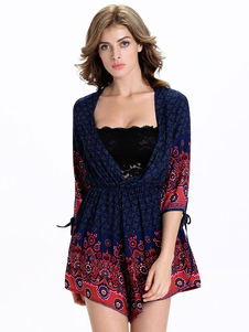 Magnétique combinaison féminine casual bleue foncée impression avec lacets quotidienne