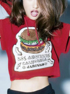 Manches courtes capuche imprimé T-shirt Cropped