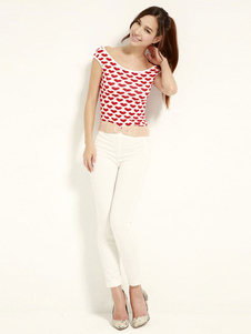 Top rouge cropped en polyester impression convenable imprimé fleuri