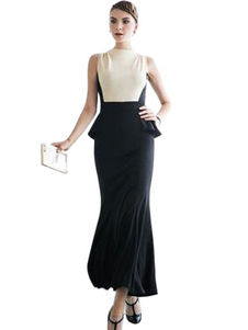 Crewneck manches volants bicolores façonnage Maxi robe