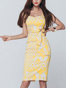 Robe Bodycon Midi jaune avec encolure carrée
