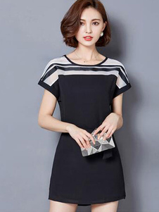 Courtes manches mousseline Skater robe été tunique en noir/blanc