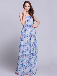 Lacez vers le haut de sangles Maxi robe en mousseline de soie robe d’été dos nu