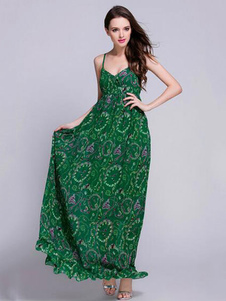 Bracelet en mousseline de soie robe Maxi Floral imprimé robe longue d’été