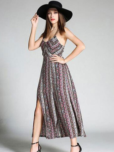 Maxi robe sans manches dos nu imprimé Bohême robe