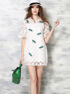 Bijou blanc cou Mini robe à manches demi