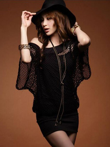 Minirobe noire maille manches courtes robe Sexy