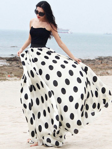 Jupe longue bohème Polka Dot Maxi robe en mousseline de soie