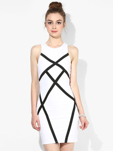 Robe sans manches bicolore géométrique impression Mini