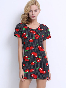 Bijou de cou évasée manches robe Mini fruits