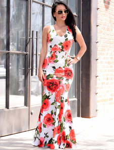 Longue robe Boho Maxi Robe florale impression soucieux de leur corps féminin