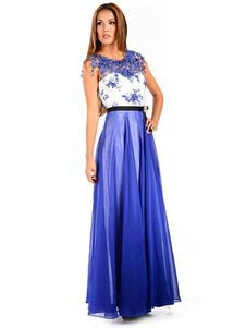 Robe en mousseline de soie brodé robe Maxi taille haute