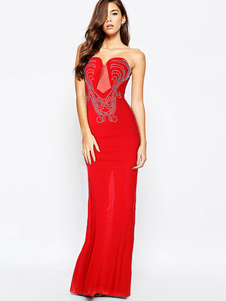 Élégante robe soucieux de leur corps rouge bretelles Bodycon Maxi robe féminine