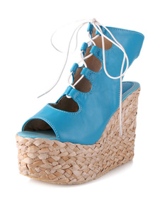 Wedge Sandals Lace des femmes Up découpes Peep Toe Sandals