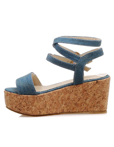 Bleu Canvas Wedge Sandals féminin