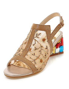 Robe sandales dentelle sandales à talon Chunky femmes