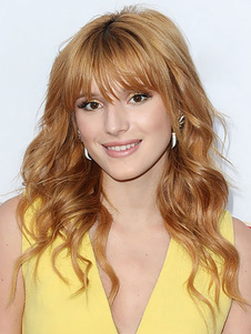 Blonde côté-balayé Bangs boucles serties longtemps perruques