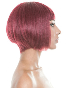 Bourgogne ébouriffés perruques synthétiques droites courtes