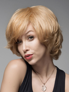 Perruques de cheveux humains Blonde frange balayée par le côté Bobs