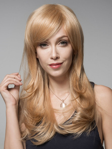 Blonde femmes balayée par le côté frange perruques de cheveux humains