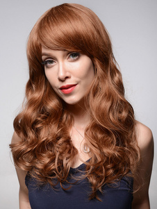 Volume complet lumière Tan boucles perruques de cheveux humains