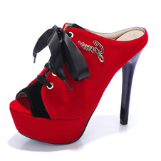 Slide lacets des femmes Peep Toe plateforme sandale pantoufles