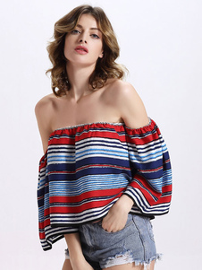 Top cropped rouge en fibres de coton avec rayure