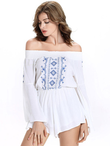 Belle combinaison féminin mode blanche unicolore brodée quotidienne