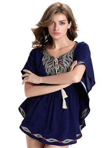 Blouse casual en coton mélangé unicolore avec frange vêtements journaliers