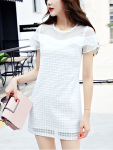 Fermeture éclair volants robe semi sheer Mesh