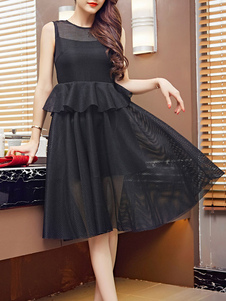 Maille de Skater robe manches courtes Peplum robe de jour