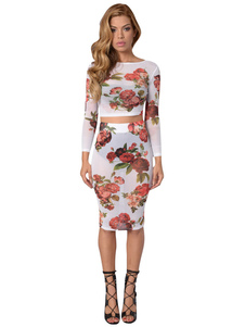 Longue robe Bodycon manches Tulle imprimé Floral
