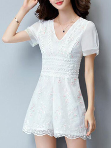 V-cou dentelle traditionnelle forme barboteuse