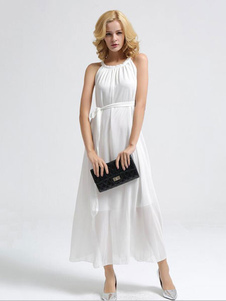 Maxi robe bijou cou robe sans manches semi sheer Bohème