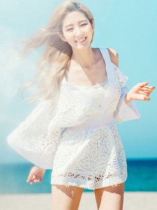 V-cou plissé découpes épaule ouverte barboteuses