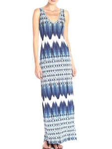 Robe bleu été Long sans manches robe Maxi