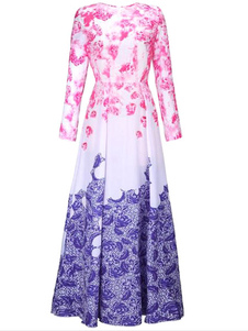 Manches longues impression façonnage Maxi robe plissée