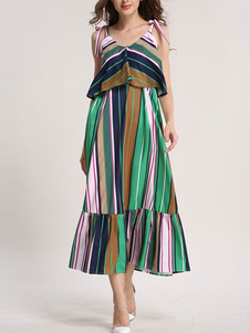 Des rayures sans manches robe Maxi