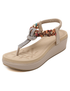 Wedge Sandals Rhinestones Thong Bohemian Sandals