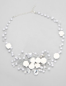 Collier mariée collier forme perle strass mariée blanche fleur