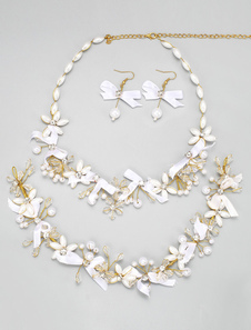 Mariage bijoux ensembles Ribbon Bow strass perles parures de bijoux de mariée or