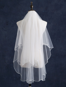 Deux niveaux forme classique de voiles de mariée Edge perles Sequins voiles de mariée du bout des do