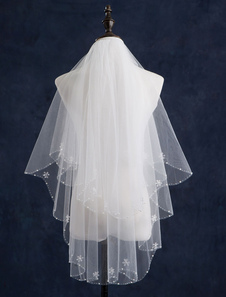 Perle mariage voile voiles de mariée classique de forme bordure perlée à deux vitesses avec Comb(140