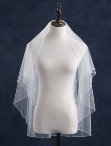 Doigt voiles de mariée à deux paliers Tulle perlée bord forme classique mariage voiles avec Comb(140