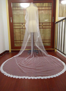 Cathédrale de mariage voiles cascade un niveaux dentelle appliques bord Tulle nuptiale Veils(300*140