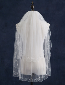 Mariage à deux niveaux voile voiles de mariée Edge perles forme classique du bout des doigts avec Co