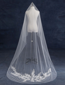 Cathédrale de mariage voiles Tulle moniste cascade dentelle appliques bord coupé nuptiale Veils(280*