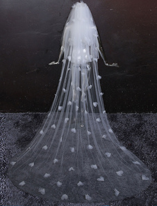 Voile 2 couches en tulle avec perles forme de cascade